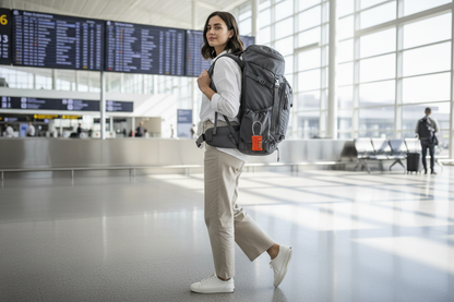 Cadenas TSA securisant un sac a dos de voyage pour avion et controle aeroportuaire