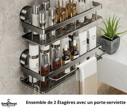 Étagère cuisine Aluflex Rangement Chic, lot de 2 étagères murales avec porte-serviette moderne.