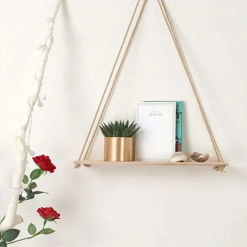 Étagère murale design NaturaRack™ suspendue en bois et corde naturelle