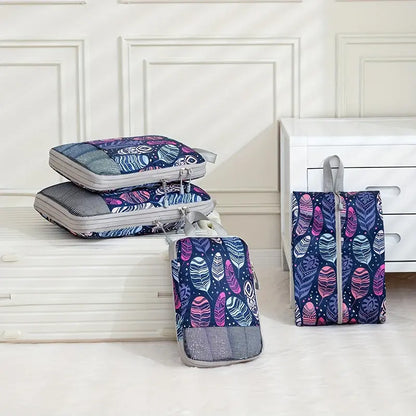 Organisateur de valise compression Élégance Voyage avec système de compression manuelle, set de 4 sacs pour optimiser l’espace en valise cabine et organiser efficacement les vêtements
