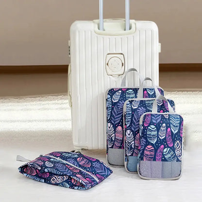 Organisateur de valise compression Élégance Voyage avec système de compression manuelle, set de 4 sacs pour optimiser l’espace en valise cabine et organiser efficacement les vêtements
