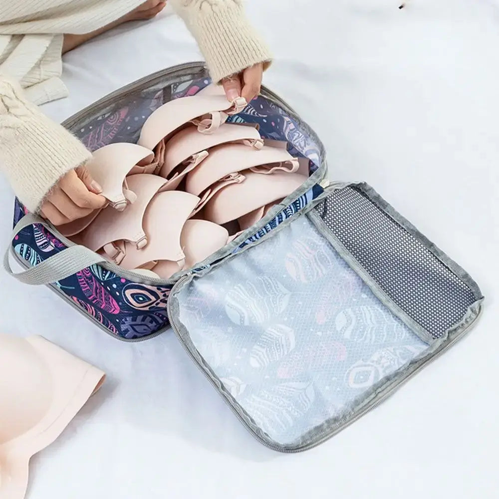 Organisateur de valise compression Élégance Voyage avec système de compression manuelle, set de 4 sacs pour optimiser l’espace en valise cabine et organiser efficacement les vêtements