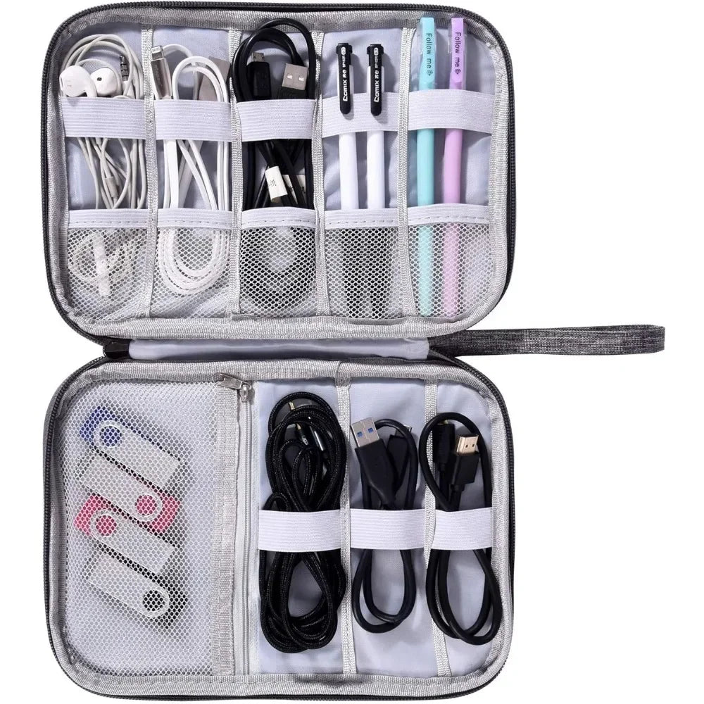 Sac de rangement Organiseur Tech pour accessoires électroniques – pochette de voyage imperméable pour câbles, chargeurs, SSD, cartes mémoire et gadgets, idéale pour optimiser l’organisation dans une valise ou un sac à dos