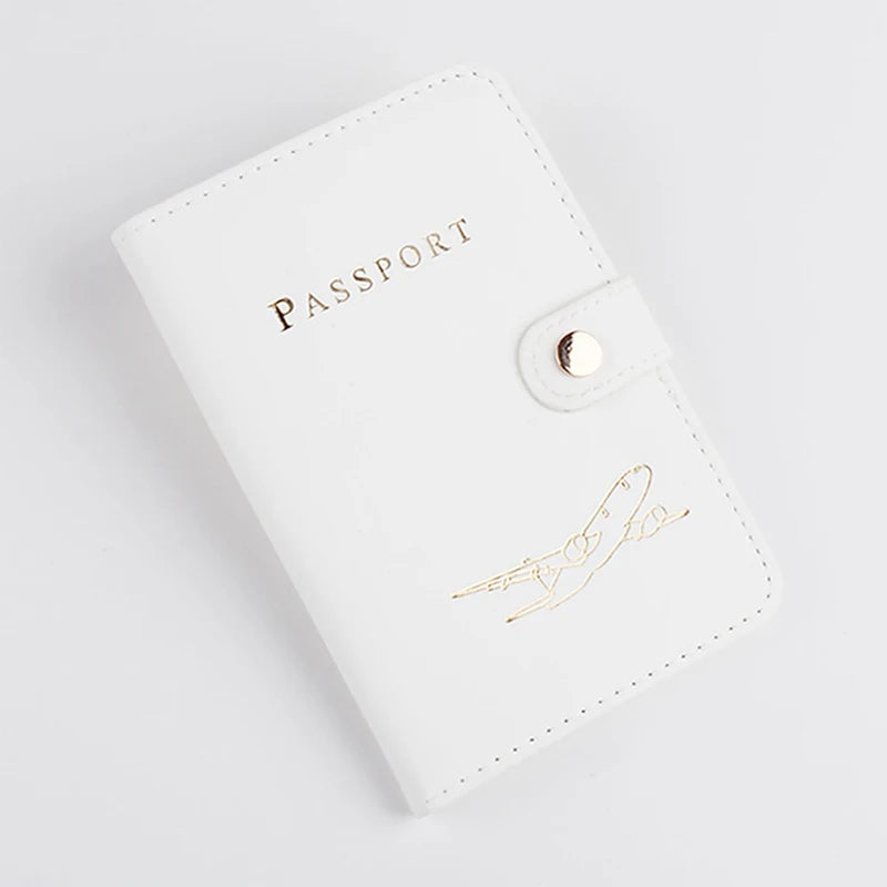 protège passeport blanc en cuir PU avec fermeture bouton pression