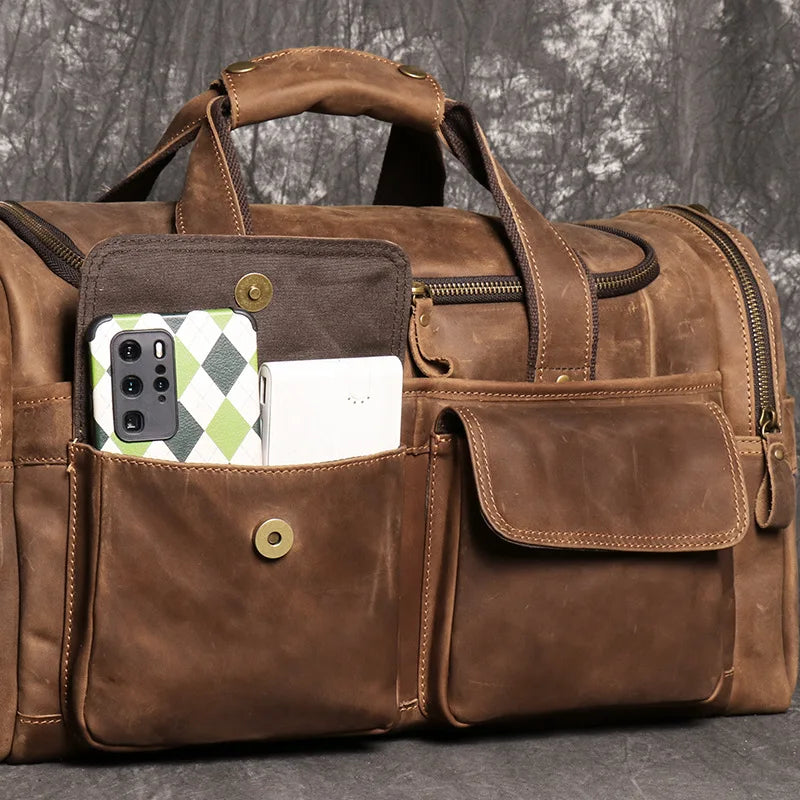 sac de voyage cuir homme en cuir véritable de vache pleine fleur finition crazy horse, sac de voyage vintage marron et noir pour homme, sac week-end cuir souple style duffle bag, sac de voyage homme bandoulière et porté main, sac de sport cuir élégant gym et déplacements professionnels, sac business voyage cuir premium, sac de voyage cuir robuste pour court séjour, sac homme cuir grande capacité doublure textile résistante, sac de voyage cuir authentique style rétro, travel bag leather men crazy horse cow l