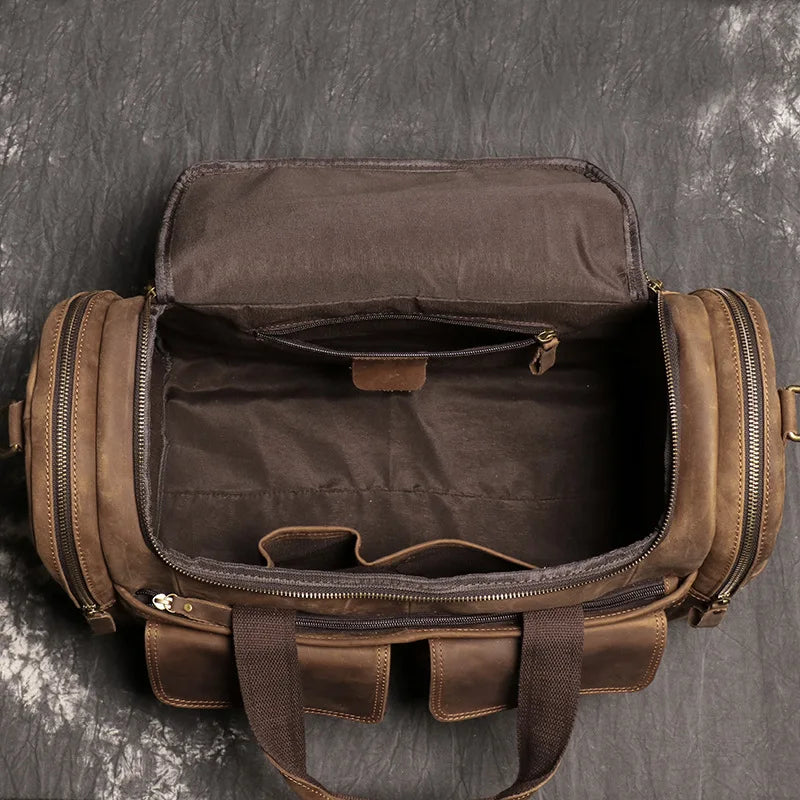 sac de voyage cuir homme en cuir véritable de vache pleine fleur finition crazy horse, sac de voyage vintage marron et noir pour homme, sac week-end cuir souple style duffle bag, sac de voyage homme bandoulière et porté main, sac de sport cuir élégant gym et déplacements professionnels, sac business voyage cuir premium, sac de voyage cuir robuste pour court séjour, sac homme cuir grande capacité doublure textile résistante, sac de voyage cuir authentique style rétro, travel bag leather men crazy horse cow l