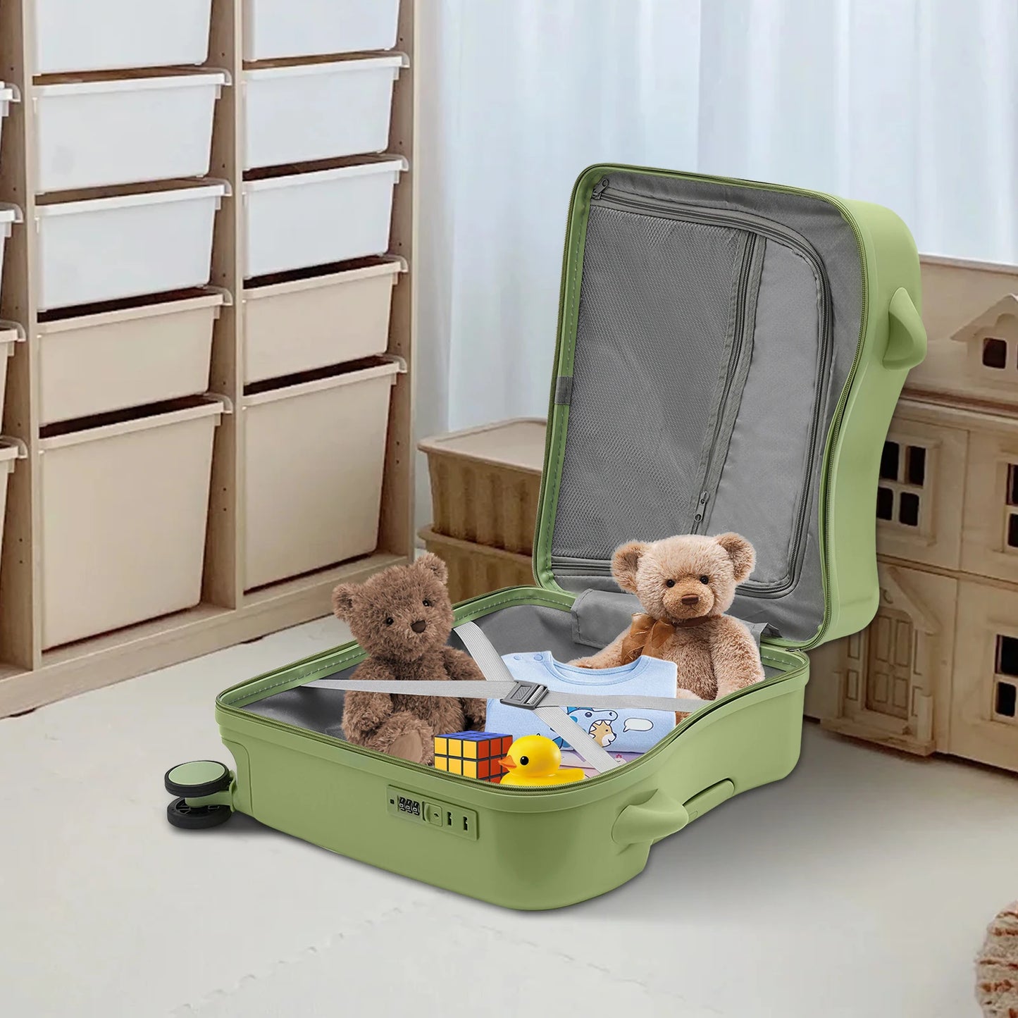 Valise enfant à roulettes cabine 8 pouces grande capacité 37L, conçue pour les enfants de 3 à 6 ans, avec structure robuste en ABS et PVC, roues universelles silencieuses, verrou à code intégré, poignée antidérapante et tige de traction réglable. Valise enfant légère et résistante, compatible avion, dotée de compartiments intérieurs organisés, coins arrondis pour plus de sécurité, supportant jusqu’à 60 kg et permettant à l’enfant de s’asseoir et rouler. Valise enfant design ludique et premium, idéale pour v