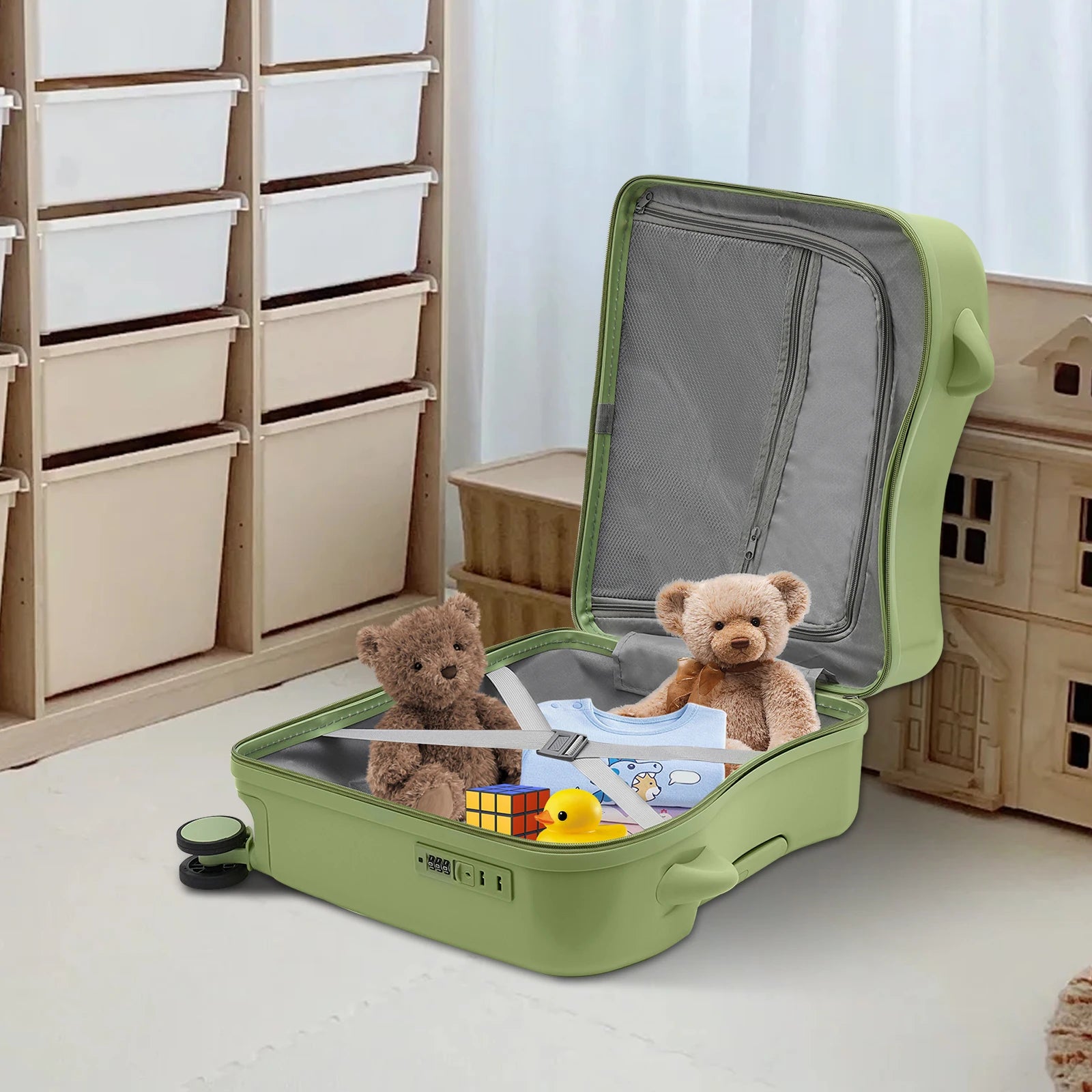 Valise enfant à roulettes cabine 8 pouces grande capacité 37L, conçue pour les enfants de 3 à 6 ans, avec structure robuste en ABS et PVC, roues universelles silencieuses, verrou à code intégré, poignée antidérapante et tige de traction réglable. Valise enfant légère et résistante, compatible avion, dotée de compartiments intérieurs organisés, coins arrondis pour plus de sécurité, supportant jusqu’à 60 kg et permettant à l’enfant de s’asseoir et rouler. Valise enfant design ludique et premium, idéale pour v