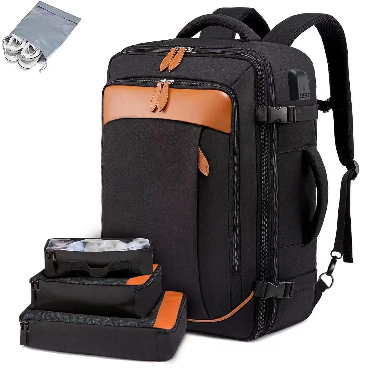 Sac valise cabine extensible homme 40L imperméable avec cubes de rangement inclus noir