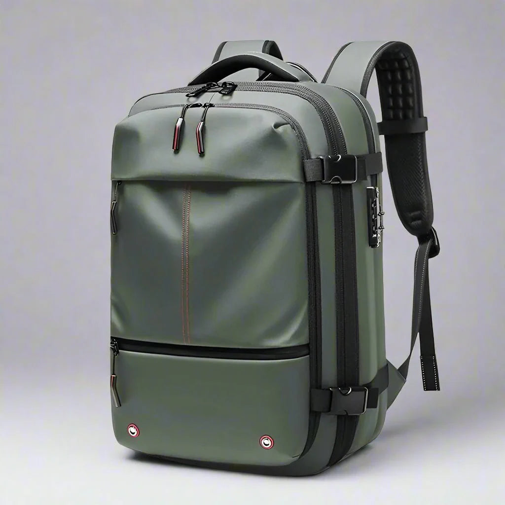 sac a dos cabine compression sous vide , dispositif de compression intgrée en un clic , variante verte
