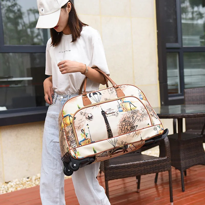 Sac de voyage à roulettes French Roll™, grande capacité en tissu Oxford imperméable avec poignée télescopique et roulettes silencieuses