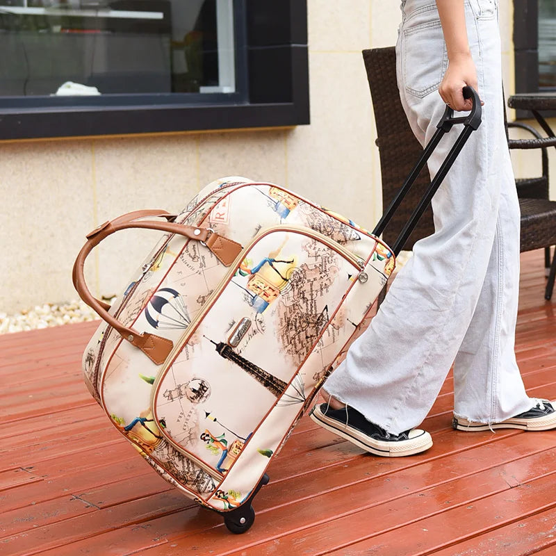 Sac de voyage à roulettes French Roll™, grande capacité en tissu Oxford imperméable avec poignée télescopique et roulettes silencieuses