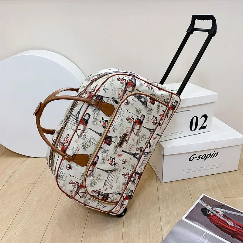 Sac de voyage à roulettes French Roll™, grande capacité en tissu Oxford imperméable avec poignée télescopique et roulettes silencieuses