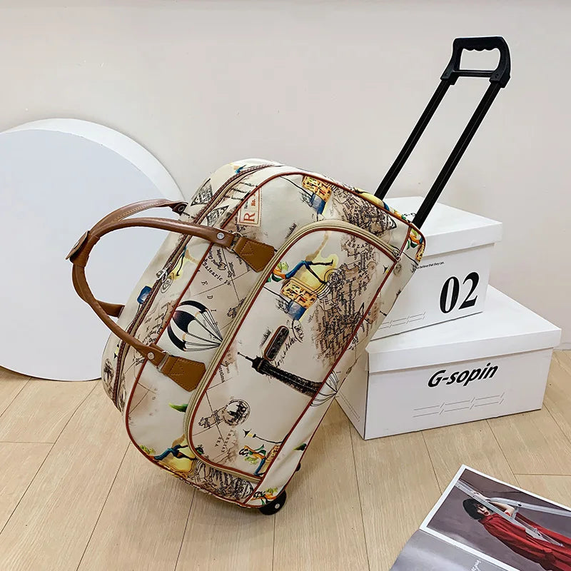 Sac de voyage à roulettes French Roll™, grande capacité en tissu Oxford imperméable avec poignée télescopique et roulettes silencieuses