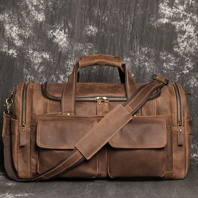 sac de voyage cuir homme en cuir véritable de vache pleine fleur finition crazy horse, sac de voyage vintage marron et noir pour homme, sac week-end cuir souple style duffle bag, sac de voyage homme bandoulière et porté main, sac de sport cuir élégant gym et déplacements professionnels, sac business voyage cuir premium, sac de voyage cuir robuste pour court séjour, sac homme cuir grande capacité doublure textile résistante, sac de voyage cuir authentique style rétro, travel bag leather men crazy horse cow l