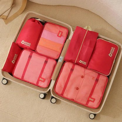 Ensemble sac organisateur de valise imperméable voyage, pochettes rouges pour bagage organisé