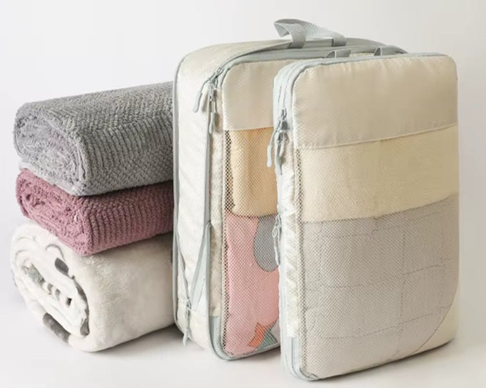 Organisateurs de valise compressibles TravelPack™ couleur gris – set de 6 sacs de compression pour voyages et placards