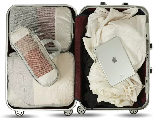 Organisateurs de valise compressibles TravelPack™ couleur gris – set de 6 sacs de compression pour voyages et placards