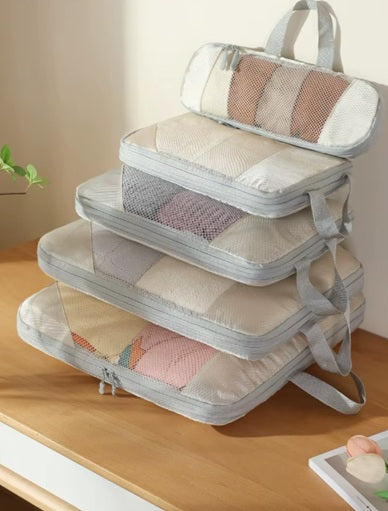 Organisateurs de valise compressibles TravelPack™ couleur gris – set de 6 sacs de compression pour voyages et placards