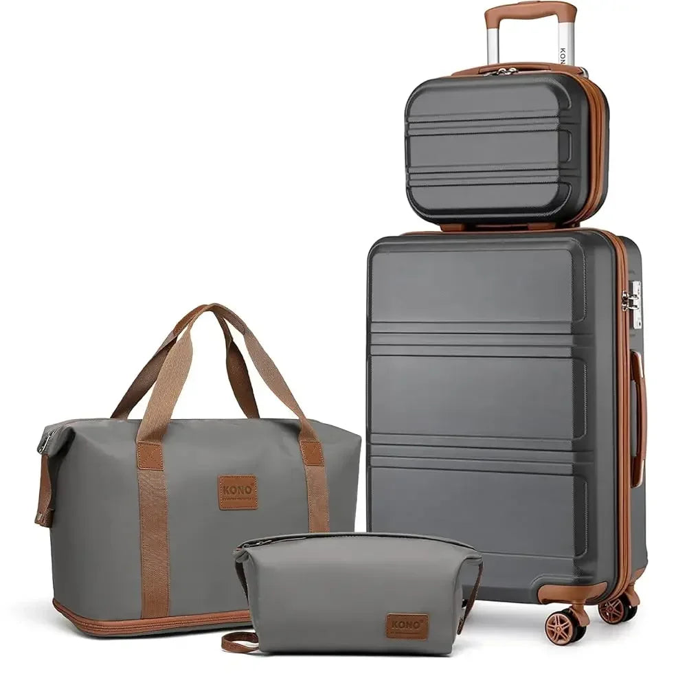 Valise cabine légère 55 cm compatible avion, ensemble de bagages rigides ABS avec trousse de beauté et sac de voyage – bagage à main approuvé par les compagnies aériennes, valise cabine à 4 roues pivotantes, idéale pour voyages en avion, week-end et déplacements