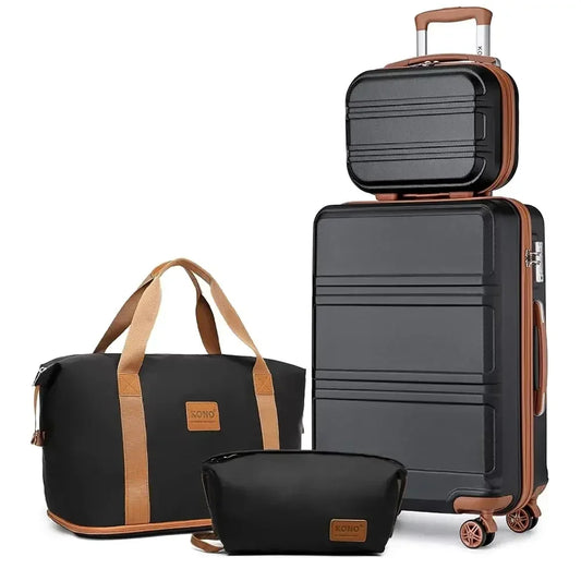 Valise cabine légère 55 cm compatible avion, ensemble de bagages rigides ABS avec trousse de beauté et sac de voyage – bagage à main approuvé par les compagnies aériennes, valise cabine à 4 roues pivotantes, idéale pour voyages en avion, week-end et déplacements