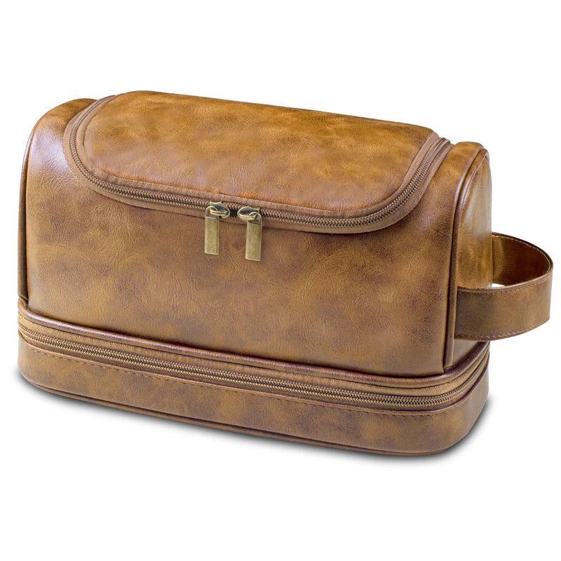 Trousse de toilette voyage en cuir suspendue avec crochet, grande capacité, sac de toilette homme et femme pour salle de bain, trousse cosmétique et sac de rasage élégant, organisation optimale pour bagage cabine et déplacements professionnels