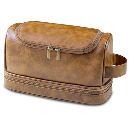 Trousse de toilette voyage en cuir suspendue avec crochet, grande capacité, sac de toilette homme et femme pour salle de bain, trousse cosmétique et sac de rasage élégant, organisation optimale pour bagage cabine et déplacements professionnels