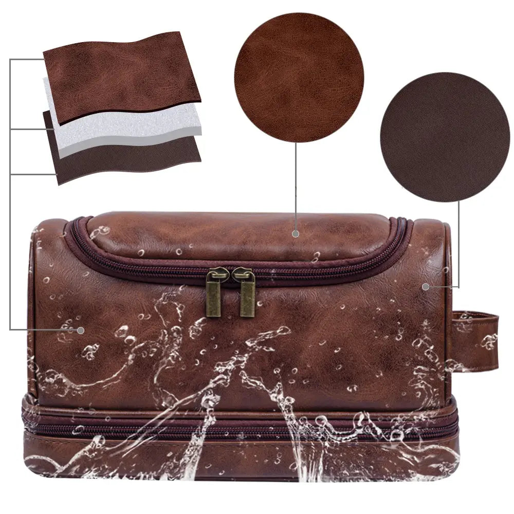 Trousse de toilette voyage en cuir suspendue avec crochet, grande capacité, sac de toilette homme et femme pour salle de bain, trousse cosmétique et sac de rasage élégant, organisation optimale pour bagage cabine et déplacements professionnels
