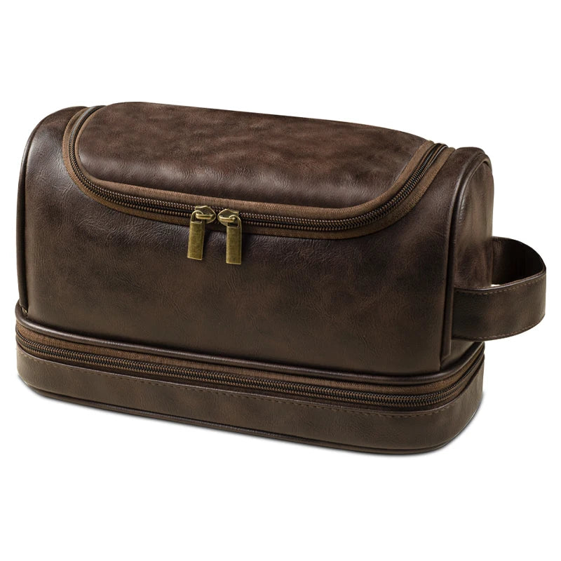 Trousse de toilette voyage en cuir suspendue avec crochet, grande capacité, sac de toilette homme et femme pour salle de bain, trousse cosmétique et sac de rasage élégant, organisation optimale pour bagage cabine et déplacements professionnels