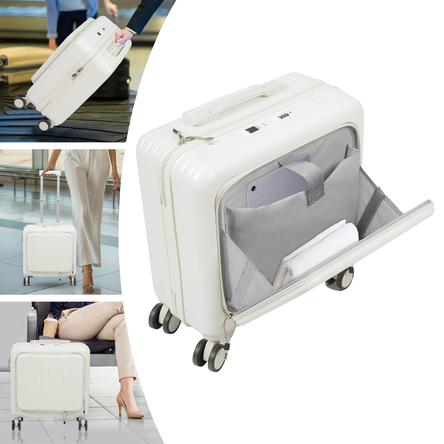 Organisation interne d’une valise cabine business avec compartiment ordinateur et rangements dédiés pour voyage d’affaires.