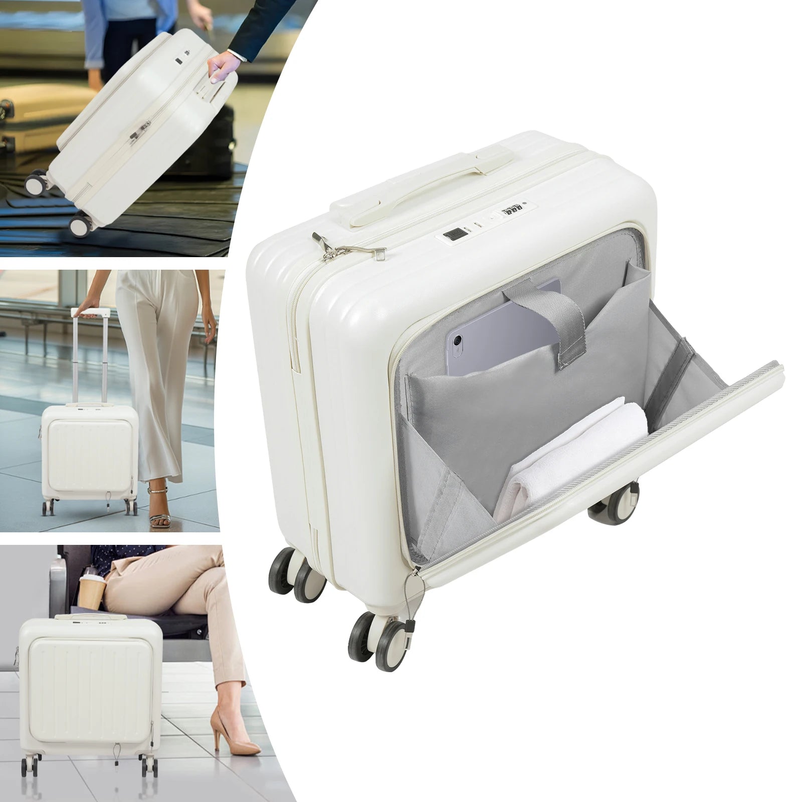 Organisation interne d’une valise cabine business avec compartiment ordinateur et rangements dédiés pour voyage d’affaires.