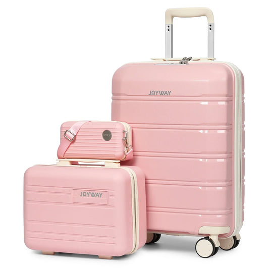 Valise cabine RangementChic ultra légère en polypropylène, ensemble 3 pièces avec serrure TSA, roues 360° et sac cosmétique – bagage cabine voyage avion